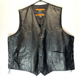 Rocky Ranch Hides Mens 3X Genuine Hog Leather Vest Black Biker Motorcycle Moto